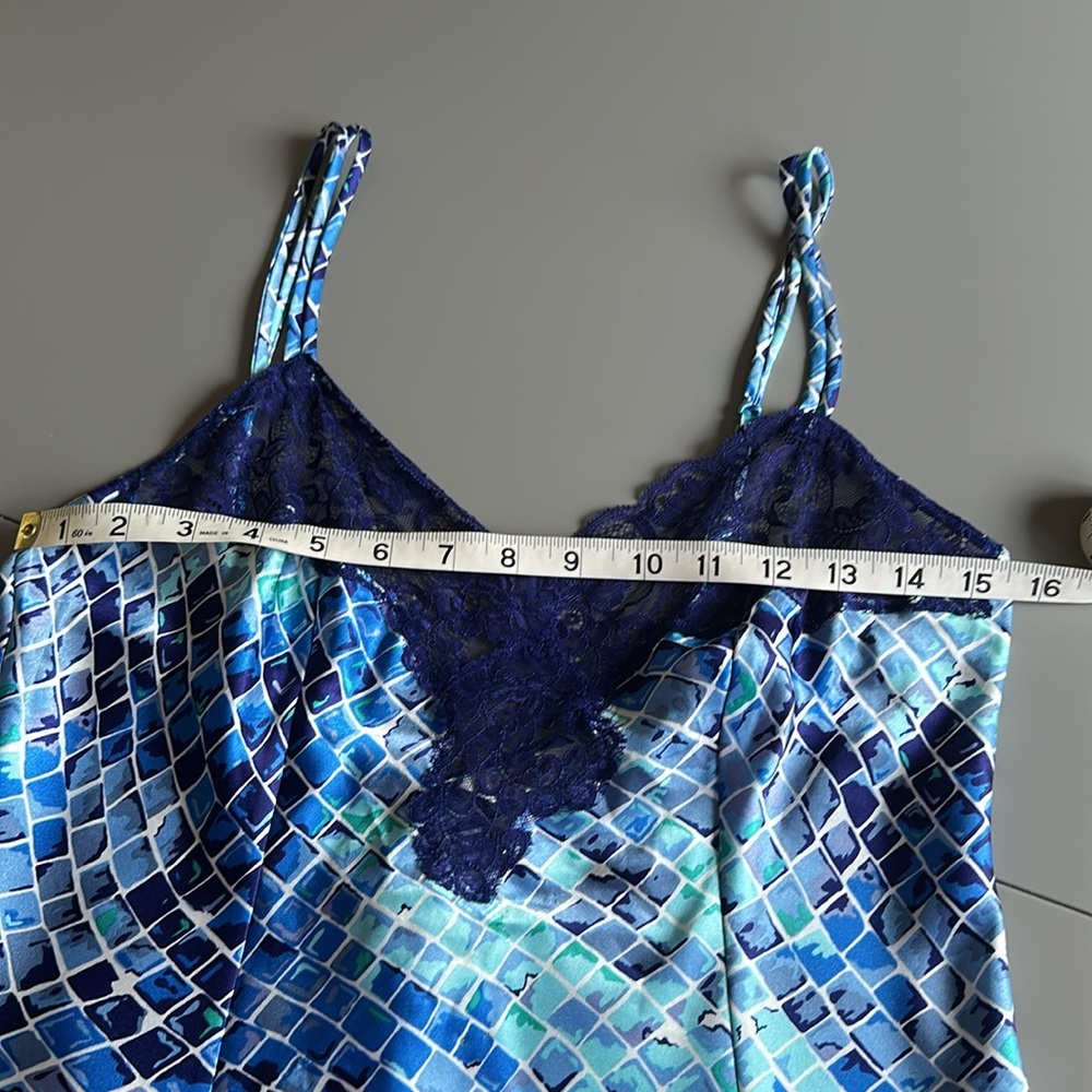 90’s Victoria’s Secret Satin Blue Mosaic Tile Geometric Print Slip Dress Small - Picture 7 of 13